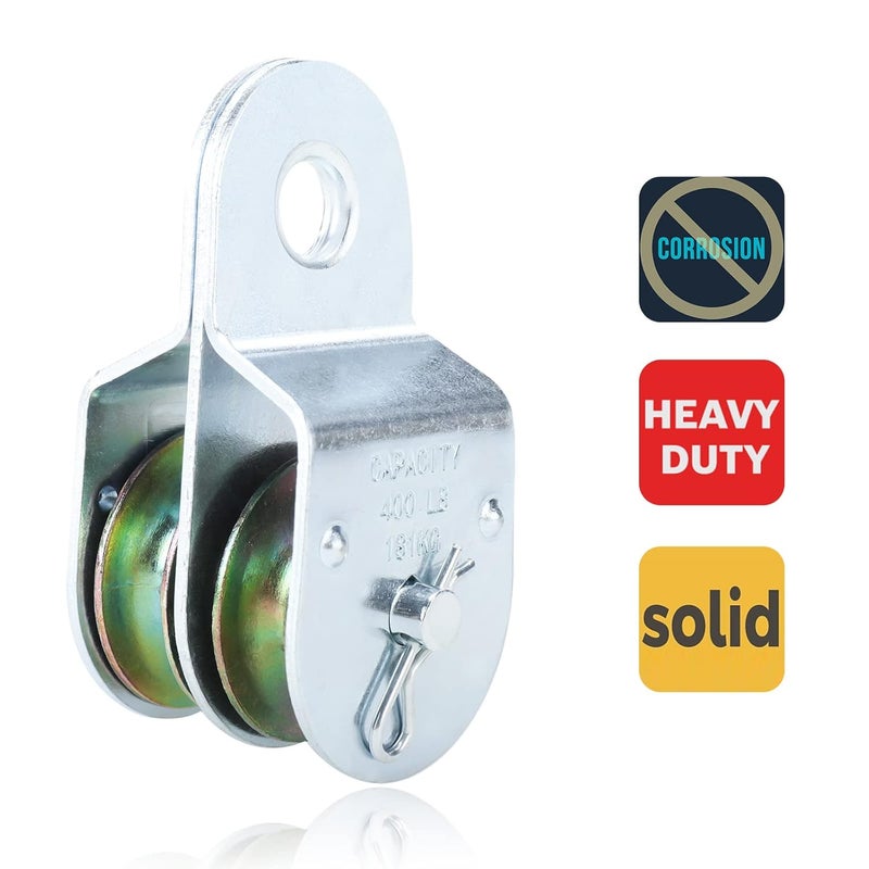 FEIFAN Fixed Double Pulleys, Double Pulley Block Wheel, Double Pulley Roller, Loading 400 LBS Each, Iron with Zinc Plated (4, 1-1/2 Inch) - Image 5